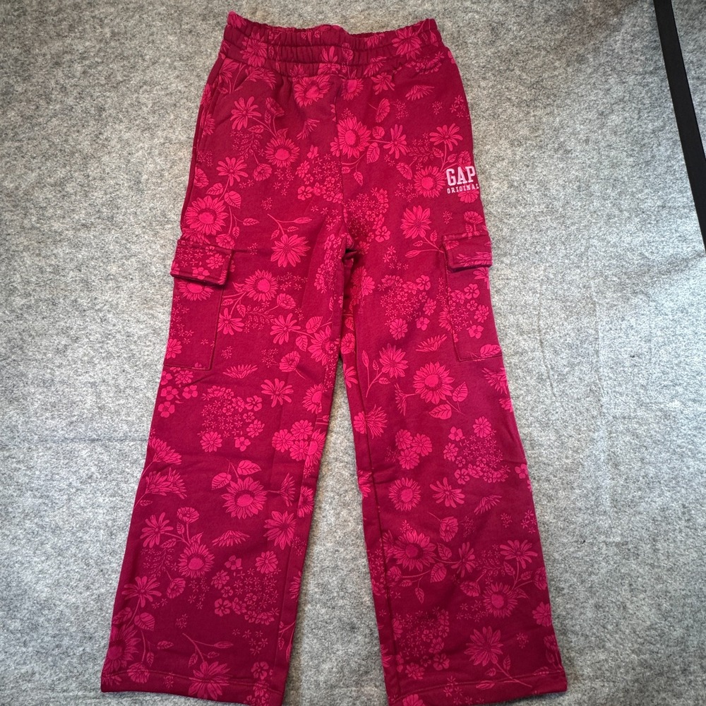 Gap Kids Girls Pink Floral Fleece Cargo Sweatpants Size 14/16 L NEW